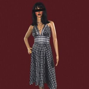 Black and white satin halter midi dress